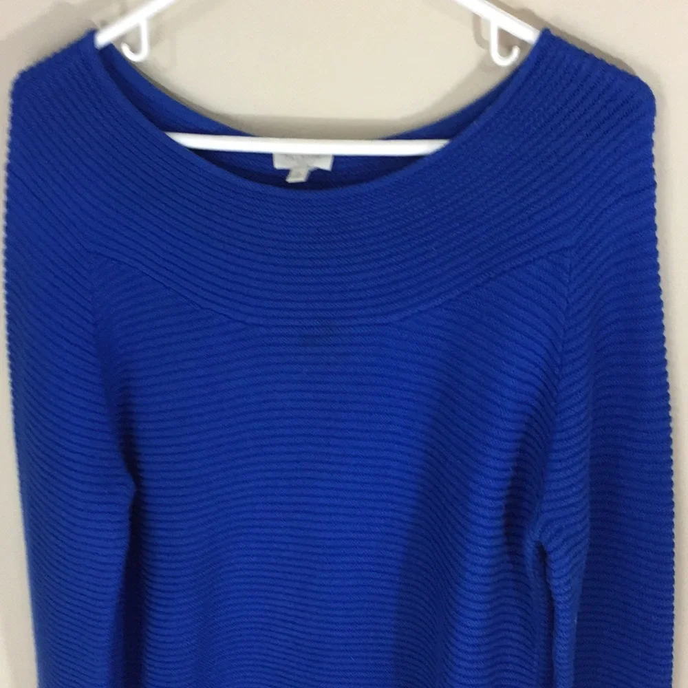 Talbots Factory Blue Rib Knit 100% Cotton Sweater Size Medium